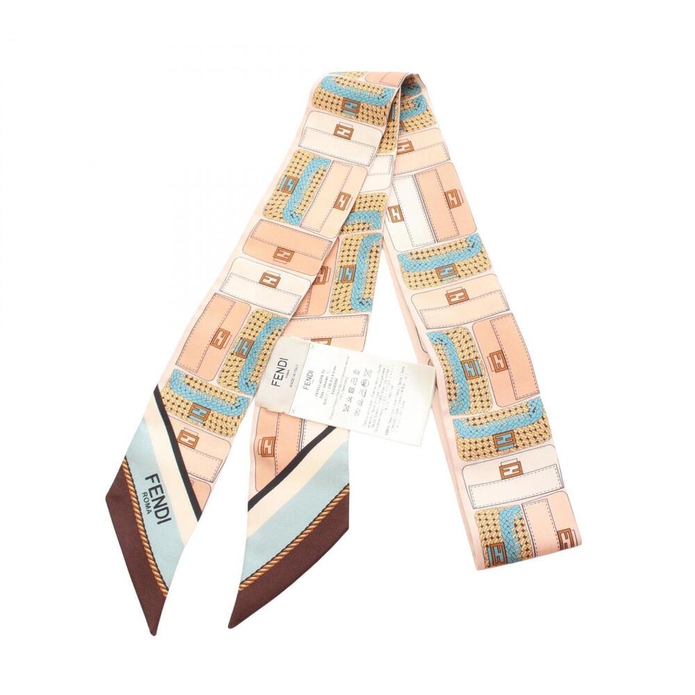 Fendi WRAPPY Baguette Bag Motif Ribbon Scarf/Muffler, Silk, Women's, Pink/Blu...